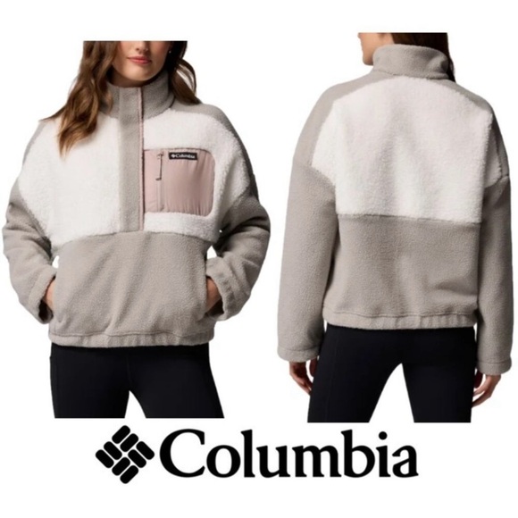 Columbia Jackets & Blazers - NWT Columbia Ladies' Half Snap Sherpa Fleece Pullover, Grey